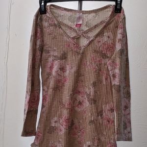 Light Baige Pink Flower Half Sleeved Shirt